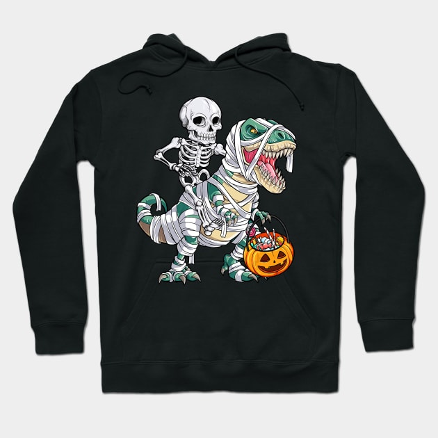 Skeleton Riding Mummy Dinosaur T rex Halloween Kids Boys Men Hoodie by jrgenbode